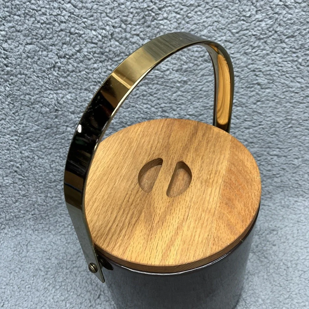 Morgan Brigade Ice Bucket Brown Vintage Mid Century Modern MCM Solid‎ Wood Lid
